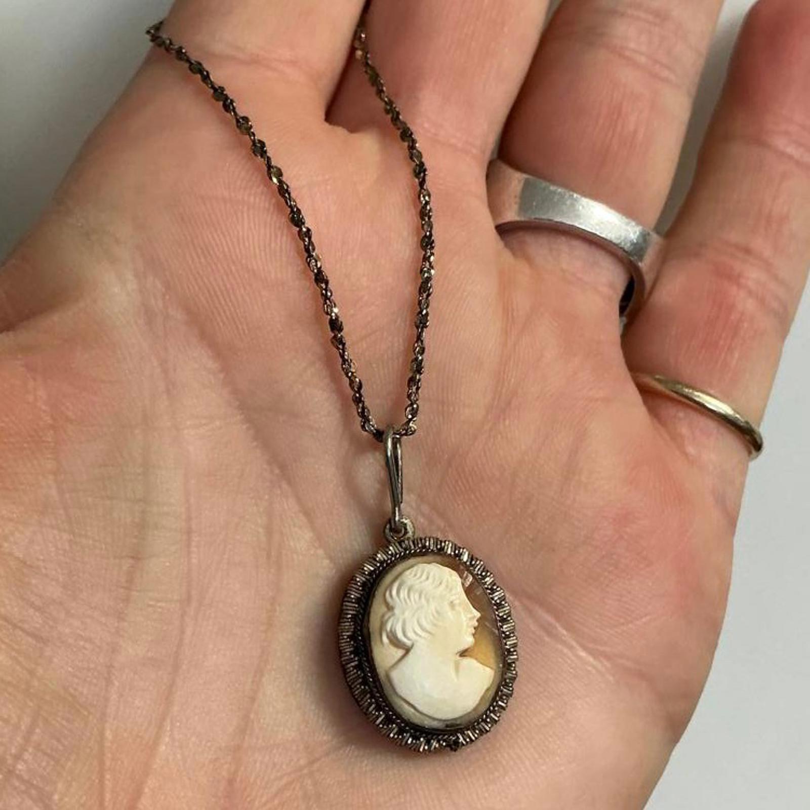 Xtra Long 24 Sterling Silver Chain 800 Silver Cameo Vintage Pendant Necklace 71$